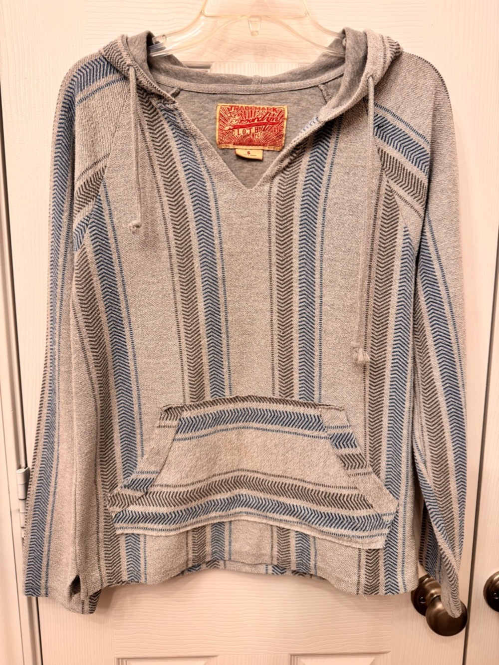 Brooklyn Cloth Gray V-Neck Sweater with Red Logo Patch